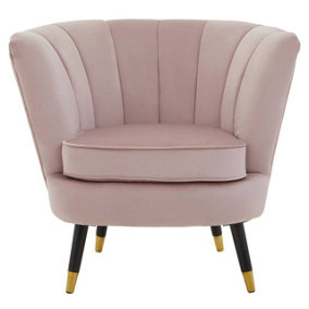 Interiors by Premier Dusty Pink Velvet Chair with Black Wood & Gold Finish Legs, Backrest Armchair, Easy to Clean Dining Chair