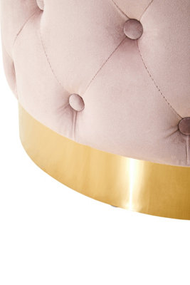Interiors by Premier Dusty Pink Velvet Stool with Matte Gold Finish ...
