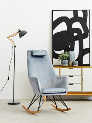 Interiors by Premier Easy To Clean Blue Velvet Rocking Chair,  Versatile Velvet Accent Chair, High-Back & Comfy Armchair