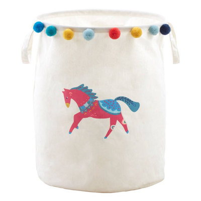 Interiors by Premier Eclectic Horse Laundry Bag, Bold And Colourful Fabric Hamper With Drawstring Closure & Handles