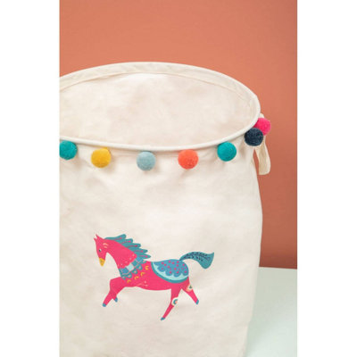 Interiors by Premier Eclectic Horse Laundry Bag, Bold And Colourful Fabric Hamper With Drawstring Closure & Handles