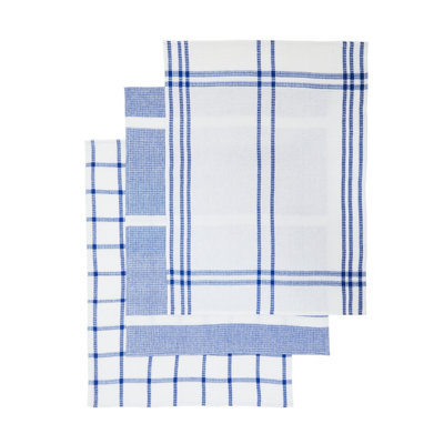 Interiors by Premier Efficient Set Of Three Blue And White Tea Towels, Absorbent Durable Tea Towels, Soft Tea Towels For Kitchen