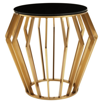 Interiors by Premier Elegant Black and Gold Round Side Table, Stylish Black Glass Topped Round Table for Livingrooms and Bedrooms