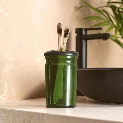 Interiors by Premier Elegant Green Glass Toothbrush Holder With Vintage ...