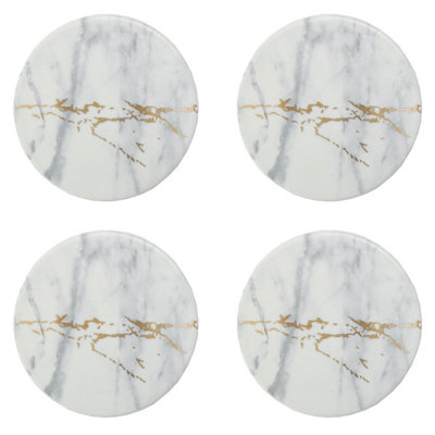 Interiors By Premier Elegant Luxe Set Of 4 Coasters, Marble Design Round Set Of 4 Coasters For Kitchen, Versatile White Coasters