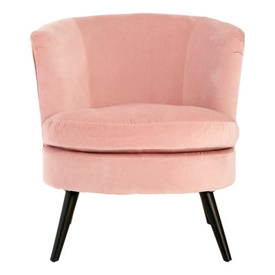 Interiors By Premier Elegant Round Pink Velvet Plush Armchair, Velvet Upholstered Armchair For Reading, Modern Round Armchair