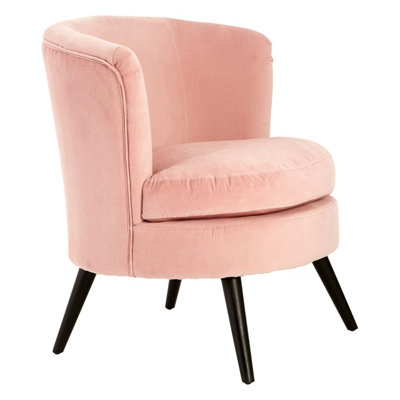 Interiors By Premier Elegant Round Pink Velvet Plush Armchair, Velvet Upholstered Armchair For Reading, Modern Round Armchair