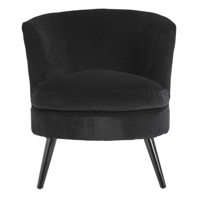 Interiors By Premier Elegant Round Plush Black Cotton Velvet Armchair, Velvet Upholstered Comfortable Armchair For Livingroom