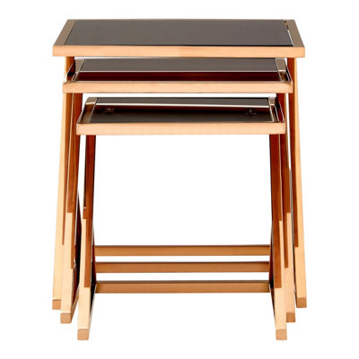 Interiors By Premier Elegant Set Of 3 Rose Gold Finish Nesting Tables, Space Saving Side Table For Livingroom, Sturdy Side Table