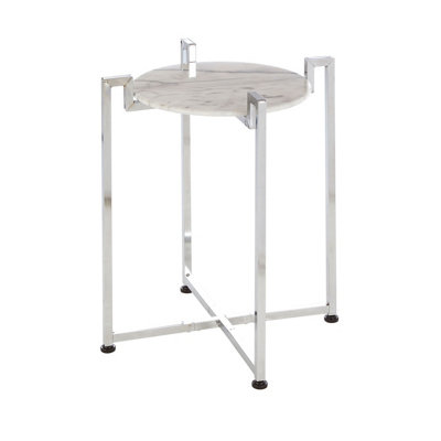 Interiors By Premier Elegant White Marble Side Table With Chrome Base, Durable Side Table By Couch, Versatile Small Lounge Table