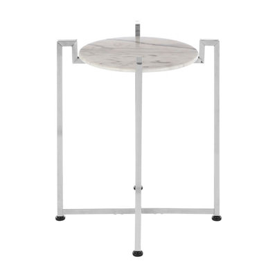 Interiors By Premier Elegant White Marble Side Table With Chrome Base, Durable Side Table By Couch, Versatile Small Lounge Table