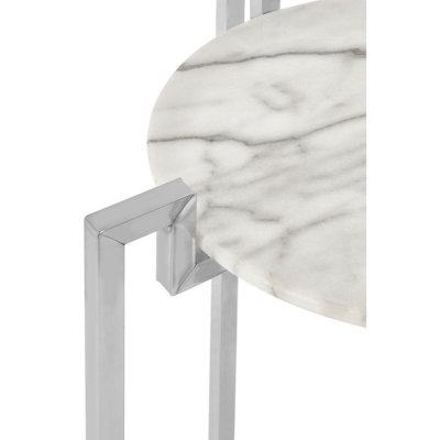 Interiors By Premier Elegant White Marble Side Table With Chrome Base, Durable Side Table By Couch, Versatile Small Lounge Table