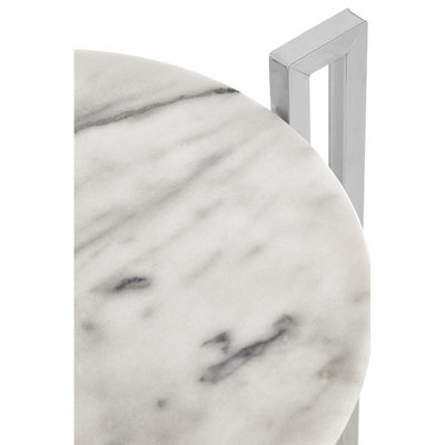 Interiors By Premier Elegant White Marble Side Table With Chrome Base, Durable Side Table By Couch, Versatile Small Lounge Table