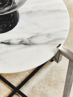 Interiors By Premier Elegant White Marble Side Table With Chrome Base, Durable Side Table By Couch, Versatile Small Lounge Table