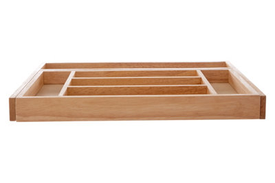 Interiors by Premier Expandable Rubberwood Cutlery Tray, 7 Compartment Utensil Drawer Organizer, Adjustable Kitchen Drawer Insert