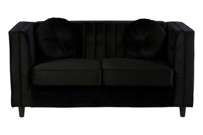 Interiors by Premier Farah Two Seat Black Velvet Sofa