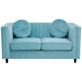 Interiors by Premier Farah Two Seat Blue Velvet Sofa