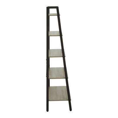 Interiors By Premier Five Tier Grey Oak Veneer Ladder Shelf Unit, Functional Industrial Narrow Shelf, Stylish Tall Cupboard