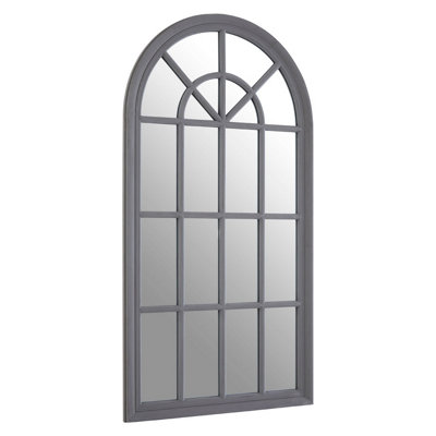 Interiors by Premier Flat Wood Curved Window Grey Wall Mirror