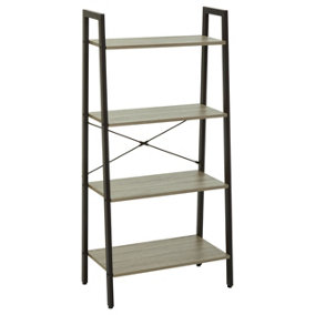 Interiors By Premier Four Tier Grey Oak Veneer Ladder Shelf Unit, Functional Industrial Narrow Shelf, Stylish Tall Cupboard