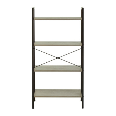 Interiors By Premier Four Tier Grey Oak Veneer Ladder Shelf Unit, Functional Industrial Narrow Shelf, Stylish Tall Cupboard
