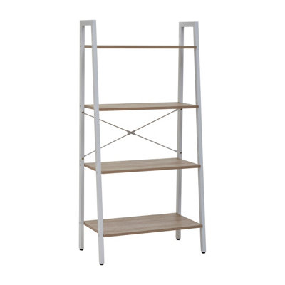 Interiors By Premier Four Tier Natural Oak Veneer Ladder Shelf Unit, Functional Industrial Narrow Shelf, Versatile Tall Cupboard