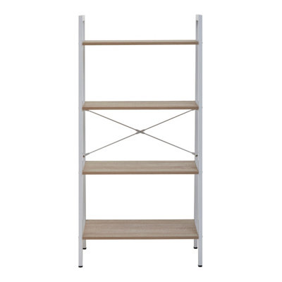 Interiors By Premier Four Tier Natural Oak Veneer Ladder Shelf Unit, Functional Industrial Narrow Shelf, Versatile Tall Cupboard