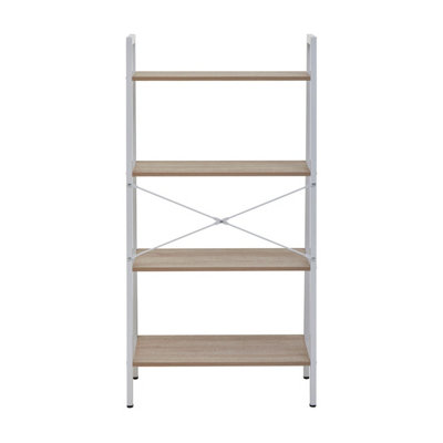 Interiors By Premier Four Tier Natural Oak Veneer Ladder Shelf Unit, Functional Industrial Narrow Shelf, Versatile Tall Cupboard