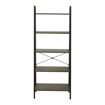 Interiors By Premier Functional Five Tier Dark Oak Veneer Ladder Shelf Unit, Stylish Industrial Narrow Shelf, Versatile Cupboard