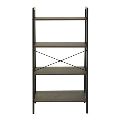 Interiors By Premier Functional Four Tier Dark Oak Veneer Ladder Shelf Unit, Stylish Industrial Narrow Shelf, Versatile Cupboard