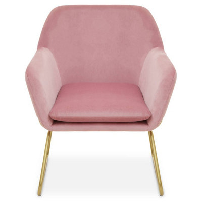 Interiors by Premier Functional Pink Velvet Bushed Gold ArmChair, Cozy Desk Chair Pink Velvet, Easy to Clean Pink Velvet Chair