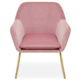 Interiors by Premier Functional Pink Velvet Bushed Gold ArmChair, Cozy Desk Chair Pink Velvet, Easy to Clean Pink Velvet Chair
