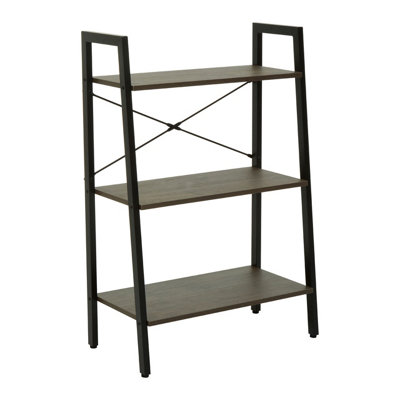 Interiors By Premier Functional Three Tier Dark Oak Veneer Ladder Shelf Unit, Stylish Industrial Narrow Shelf, Versatile Cupboard