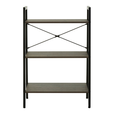 Interiors By Premier Functional Three Tier Dark Oak Veneer Ladder Shelf Unit, Stylish Industrial Narrow Shelf, Versatile Cupboard