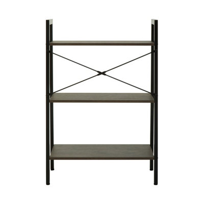 Interiors By Premier Functional Three Tier Dark Oak Veneer Ladder Shelf Unit, Stylish Industrial Narrow Shelf, Versatile Cupboard