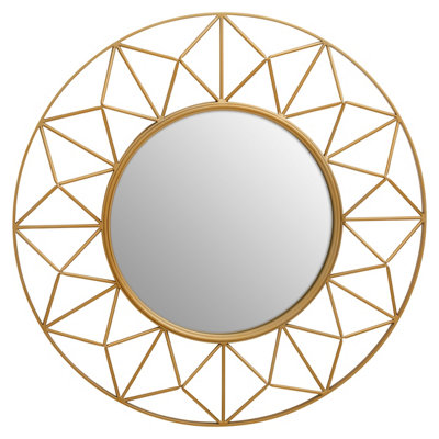 Interiors by Premier Geometric 3D Wall Mirror, Abstract Large Golden Framed Mirror, Lightweight And Durable Antique Wall Mirror