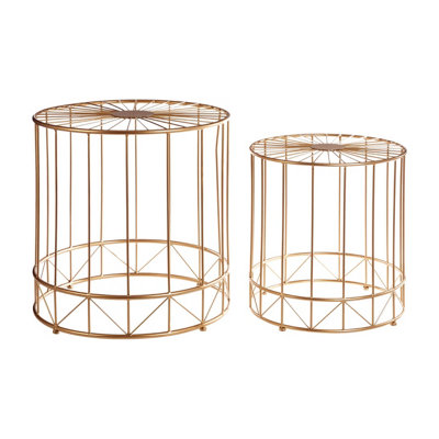 Interiors By Premier Geometric Design Set Of 2 Round Side Tables, Sleek Bed Side Table For Bedroom, Gold Finish Lounge Table