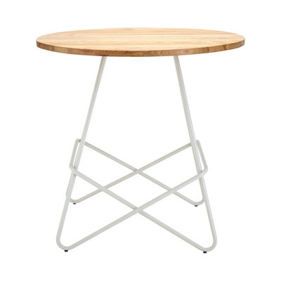 Interiors by Premier Geometric White Metal and Elm Wood Round Table, Coffee Table for Home and Office, Round Outdoor Dining Table