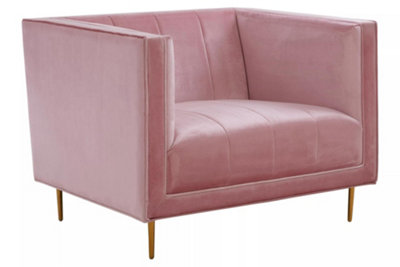 Interiors by Premier Glamorous Pink Armchair, Plush Velvet Upholstered Seat, Sofa Couch For Patio, Mid-century Modern Armchair