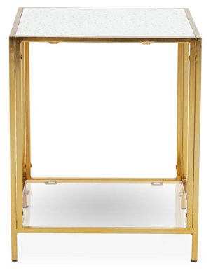 Interiors by Premier Glass and Gold Frame Side Table, Modern Side Table with Terrazzo Effect, Sleek and Contemporary Side Table