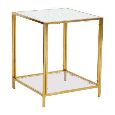 Interiors by Premier Glass and Gold Frame Side Table, Modern Side Table with Terrazzo Effect, Sleek and Contemporary Side Table