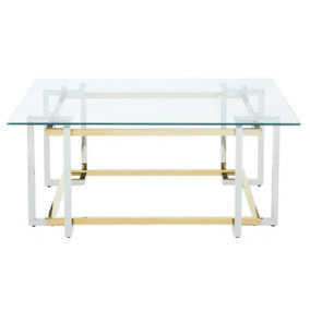Interiors by Premier Glass Top Coffee Table, Gold and Silver Luxury Coffee Table, Modern Style Metal Coffee Table with Glass Top