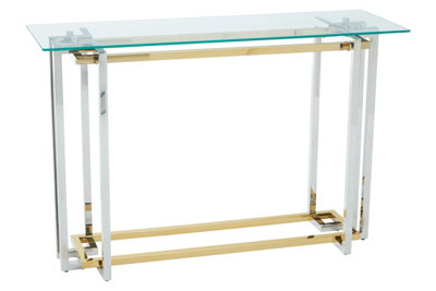 Interiors by Premier Glass Top Console Table, Gold and Silver Luxury Console Table, Modern Style Console Table with Glass Top