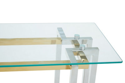 Interiors by Premier Glass Top Console Table, Gold and Silver Luxury Console Table, Modern Style Console Table with Glass Top