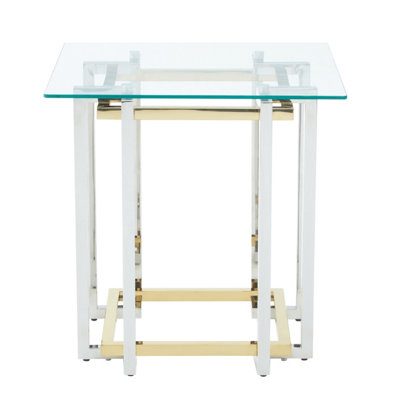 Interiors by Premier Glass Top Side Table, Gold and Silver Luxury Side Table, Modern Side Table with Glass Top, Sofa Side Table