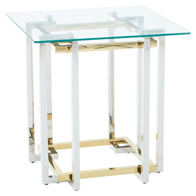 Interiors by Premier Glass Top Side Table, Gold and Silver Luxury Side Table, Modern Side Table with Glass Top, Sofa Side Table