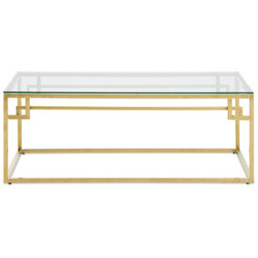 Interiors by Premier Gold Brushed Coffee Table, Modern Tempered Glass Top, Sturdy Stainless Steel Frame, Glamorous Minimal Design