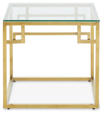 Interiors by Premier Gold Brushed Side Table, Tempered Glass Top Side Table, Steel Frame Bedside Table, Cocktail Table for Home