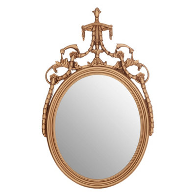 Interiors By Premier Gold Finish Oval Acanthus Leaf Wall Mirror,Decorative Mirror With Bellflower Motifs,Hollywood Regency Mirror