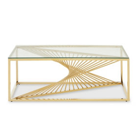 Interiors by Premier Gold Metal and Glass Coffee Table, Modern Coffee Table with Luxury Gold Finish Frame and Clear Glass Top